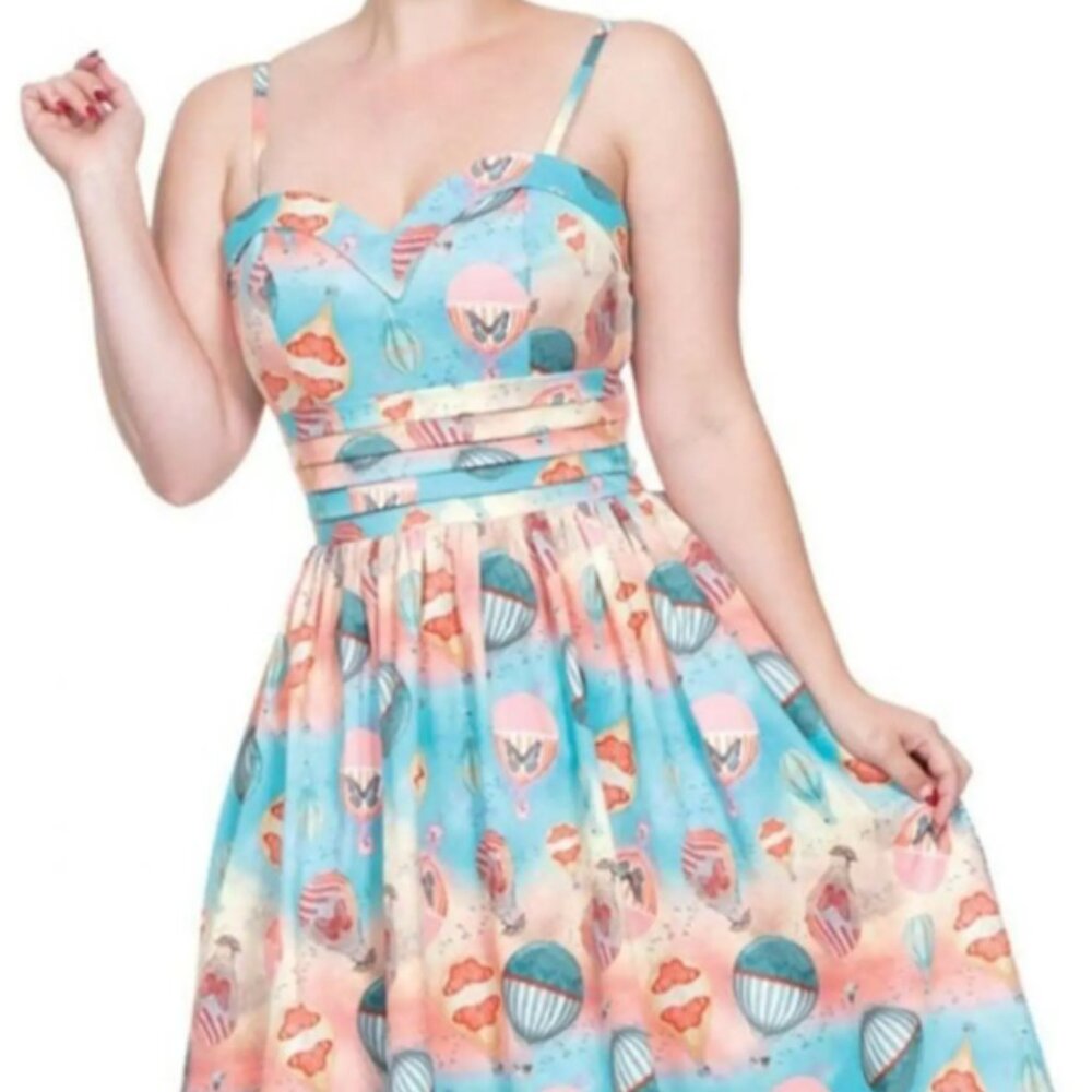 Modcloth Voodoo Vixen Spring Pin Up 50's length dress hot air balloons